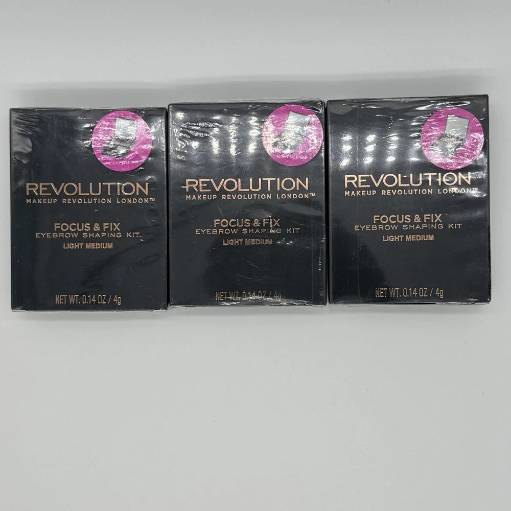Revolution Eyebrow Shaping Kit ~ Shade Light Medium 3 Pack Focus And Fix